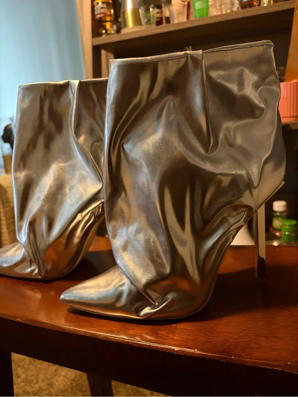 Metallic Silver Women’s Slouchy Pointed-Toe Ankle Boots *Free Gifts w/purchase